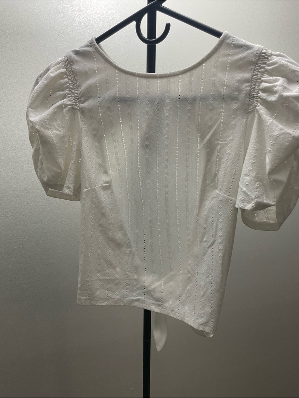 White Puff Sleeve Eyelet Top by